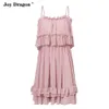 Women Ruffle Dresses Summer 2020 Spaghetti Strap Ruched Pleated Pink Blue Vestidos De Playa Rosa Roupas Femininas X0521