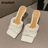 Fashion Square Open Toe Summer Sandals Concisera PU Band Weave Thin High Heels Ladies Outside Party Slippers35-40 210507