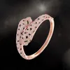 Armband-Ring, Luxus-Modemarke, Schmuck, Dame, Messing, voller Diamant, grüne Augen, doppelte Leopardenköpfe, 18 Karat Gold, Verlobung, offener Panther-Armband-Ring, 3 Farben