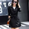 THEME 21 Pu Leather Jacket Women Fashion Black Motorcycle Coat Long Faux Leather Biker Jacket Soft Slim Jacket Female 220112