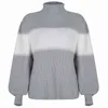 Föridol höst vinter turtleneck stickad vintage tröja kvinnor casual lykta ärm grå streetwear swaeter pullovers 210415