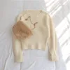 Höst vinter stickad beskuren tröja Pullovers Casual Oversized Vintage Short Sweater Jumper 210415