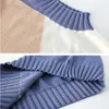 아마도 여성 스웨터 니트 블루 카키 패치 워크 스탠드 칼라 얇은 기하학 가을 캐주얼 M0061 210529