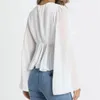 flare рукав белый шифон блузка рубашки женщины осень зима v шеи rush pelpum sheer blouse cross tops tail передняя вершина 210415