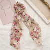 2020 moda gasa seda Wispy Floral Bow Scrunchies mujeres lazo cuerda bandas de goma Cola de Caballo titular accesorios para el cabello