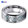 Homens mulheres anel de casamento de tungstênio 8mm com engrenagem mecânica luz luz azul carbono fibra de fibra inlay beveled bordas conforto ajuste 211217