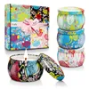 Velas aromáticas Set de regalo Soja Portable Travel Tin Candle Poner en fragancias Aceites esenciales para aliviar el estrés Baño de aromaterapia Decoración para el hogar 4pcs / set Juegos de vidrio HH21-367