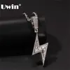 UWIN Color plata Iced Bolt collares moda CZ colgante relámpago colgantes joyería para hombre Hiphop cadenas gota 210929