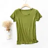 Vintage Stickad färgad T-shirt för kvinnor Ruffle Kortärmad Svart Gul Blå Slim Tees Feminina W800 210526
