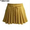 Hög midja shorts kjolar kvinnor sommarstil godis färg lös elastisk midja chiffon kort femmepantalon corto mujer m 6xl 210412