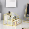 Brass Glass Cosmetic Organizer Box z szuflady łazienki do przechowywania Makijaż biżuteria Wyświetlacz Półka Pudełka