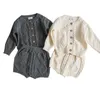 Sonbahar Erkek Kız Setleri Pamuk Hırka Şort 2 Adet Katı Bebek Giyim Kız Giysileri Seti Örme 210417
