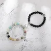 2 pezzi set magnete creativo attrae coppia braccialetti filo di fascino buon amico amante 8mm perline di pietra naturale corona braccialetto elastico per le donne