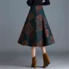 Vintage Plus Size 4xl Woolen Midi Skits Women Elegant Autumn Winter Plaid Skirt Office Ladies Fashion Saias Wool Prints Skits 211120
