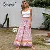 Country style print loose wide leg women Summer high waist colorful fashion capris Holiday lace up bottoms pants 210414