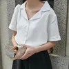 Kvinnors blusar skjortor blusskjorta för kvinnor 2021 sommar mode kort ärm kostym krage casual office lady white tops koreansk stil