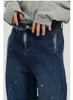 IEFB Pantalon en denim de printemps pour hommes Coréen Streetwear Mode Splash Ink Hole Loose Design Blue Jeans Hommes Pantalon droit en vrac 210524