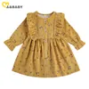 2-7y blomma småbarn barn barn flicka klänning vintage långärmad klänningar för våren höst corduroy kläder kostymer 210515