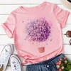 Розовая футболка женщины с коротким рукавом цветочный цветок мода дама топ футболка 2020 новых летних женских женских графических женских тройник футболка x0527