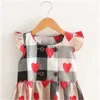 Клетчатое платье с принтом Love Heart, детские платья принцессы с рукавами-крылышками, летний бутик, детская одежда, 2 цвета, 2116 Q2