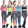 Kvinnor Yoga Set Fitnclothing Top Sports Crop Top Byxor Ombre Färgmönster Sportkläder Gym Storlek S-XL X0629