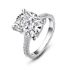 Anziw 925 sterling zilver 6ct kussen gesneden ring 4 prong sona gesimuleerde diamant verlovingsringen vrouwen grote stenen bruiloft sieraden