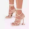 whnb Summer Sexy Lace Up Women Sandali Punta quadrata Tacco a spillo Cross Tied Party Shoes Tacchi alti Pompe 220112