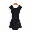 Foridol Polka Dot Dobby Sommer Schwarzes Kleid Schulterfrei Rüschen Layered Short Mini Strandkleid Vintage Niedliches Kleid Vestidos 210415