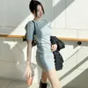 tricoté t-shirts robe coréenne dames été à manches courtes col rond coton casual école pour les femmes 210602