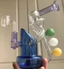 Purple Round Belly Clear Smoking Hookahs Pipe Accessories Glass Bong Recycler Oil Rig Wax Herb Tobacco Water Heady