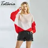 Tataria Pull tricoté à manches longues Femmes Pulls doux Automne Hiver pour Casual Rouge Femme 210514