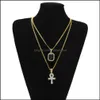 Ожерелья с подвесками Ювелирные изделия с подвесками Iced Out Egypt Ankh Key Of Life Ожерелье Набор Bling Cross Mini Gemstone Gold Sier Chain For Mens Hip