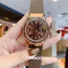 Neue Damen-Armbanduhr mit geometrischem Regenbogen-Diamant, Datumsanzeige, Damenuhr, Kaffee-Gummi-Quarzuhr, Edelstahl-Multifunktions-Sportuhr, 38 mm
