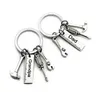 Stainless steel Fathers Day keychain Creative Hammer Screwdriver Wrench Tool Keyring Car Key Chain Gift Supplies