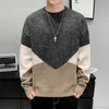 Contrast Sweater Men Korean Style Patchwork Sweaters Mens Pullover Casual Loose O-Neck Warm Male Knitted Streetwear 210524