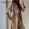 Sollinary Höst Long Winter Trench Coat Women Fashion Pocket High Split Windproof Kvinna Top Långärmad V-Neck Outwear 210914