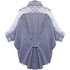 L-5xl 6xl plus size mulheres roupas outono blusas camisa de renda vire para baixo colarinho listrado fêmea batwing manga tops blusas 210520