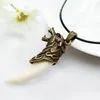 Wolf Tooth Men Necklace Fashion Resin Alloy Head Pendant Necklaces With Leather Rope Jewelry