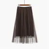 Summer Women Tulle Skirt Pleated Skirt Black High Waist Midi Skirts Thin Chiffon Mesh Yarn loose Long Skirts Women 210426