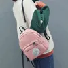 Mini Women Backpacks Solid Fashion School Bag For Teenage Girls Fur Ball Solid Corduroy Rucksack Candy Color Travel Bags Mochila Y1105