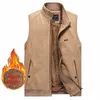 Men's Vests Winter Vest Thicken Fleece Waistcoat Cotton Sleeveless Casual Jacket Male Super Warm Clothing Khaki Black L-4XL