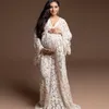 V Neck Pregnant Women's Prom Dress Maternity Lace Long Sleeve Robes for Photo Shoot or baby shower Luxury Plus Size Gowns