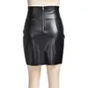 Señoras Primavera Verano Color negro Ropa informal corta Mujer Sólido PU Faux Leather Mini falda Mujer Sexy Bodycon Faldas D30 210408