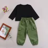 衣料品セット2本の幼児の女の子スーツの衣装のズボン秋の衣装長袖レタープリントトップ貨物パンツセット