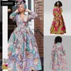 ISAROSE Lady Dashiki Maxi Dresses Spring Autumn Deep V African Bazin Ankara Dress Plus Size Africa Print Sexy Women Party Wear 210422