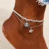 Bohemian multilayer pärlor anklets för kvinnor vintage sol elefant anklet barfota sandaler armband ankel smycken kvinnlig fotled