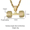 Iced ut bling rhinestone rep kedja halsband barbell gym fitness hantel guld färg hand pendlar halsband för män smycken