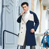 Men's Trench Coats KOLMAKOV Autumn/Winter British Style Patchwork Men Long Coat Loose Black Navy Blue Double-Breasted Overcoat Male