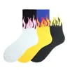 Harajuku Fire Men and Women Socks Street Wear Cotton Yellow Black Flame Fashion HipHop Skateboard Funny Happy Girls Sockings