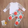 1-5y criança criança garoto meninas flor roupas conjunto moda malha manga comprida t camisa floral calças crianças outfits outono 210515